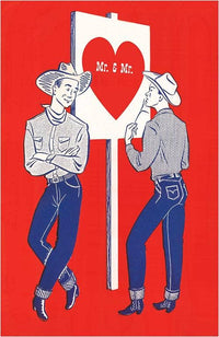 Postcard IO-319 Two Cowboys with Heart Sign