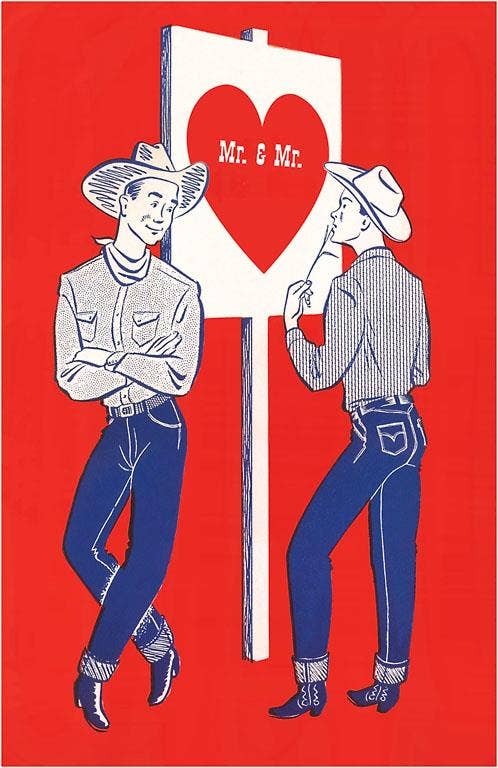 Postcard IO-319 Two Cowboys with Heart Sign