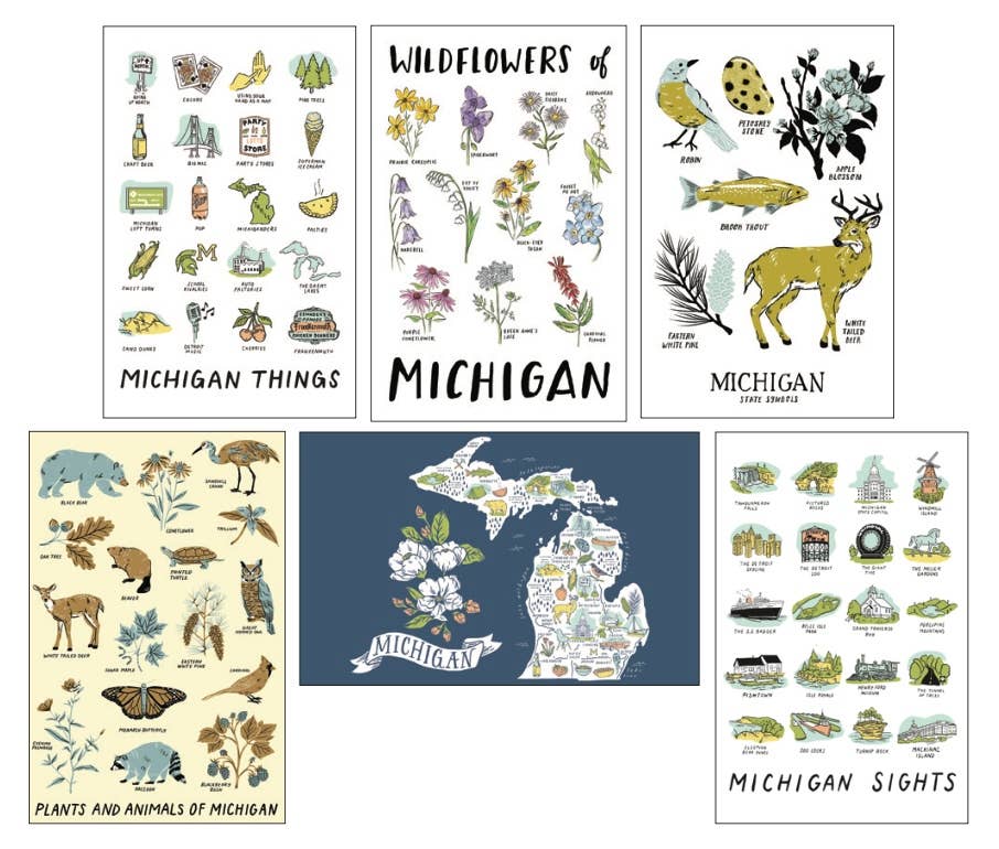 Illustrated Michigan Six Postcard Set