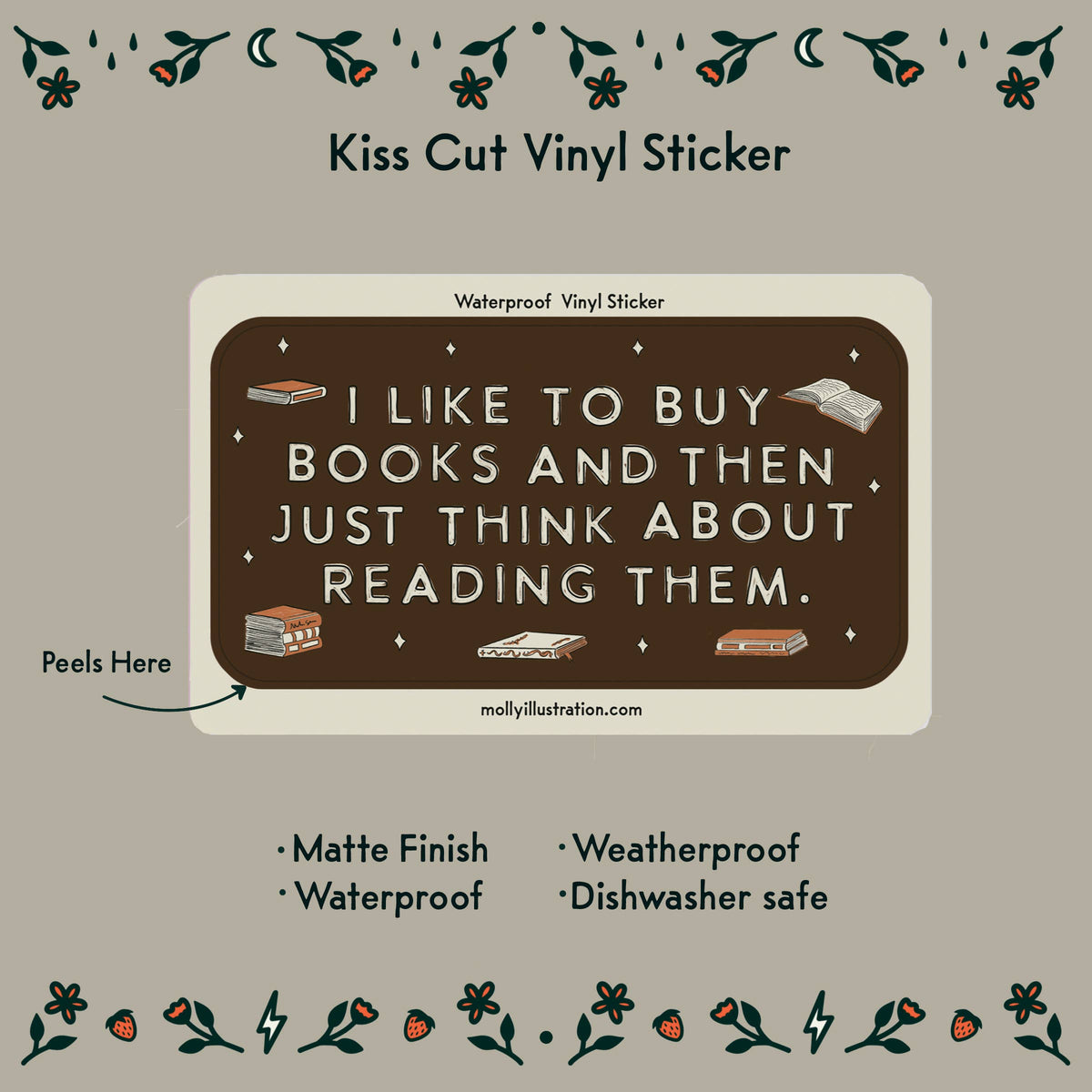 I Like to Buy Books Waterproof Vinyl Sticker