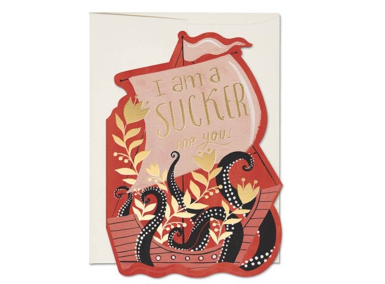 Octopus Ship Valentine's Day greeting card